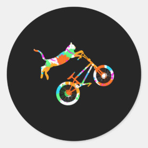Cat Bike Kitten Riding Bmx Bicycle Stunt Biker Rid Classic Round Sticker