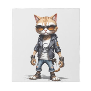 Cat Biker Rebel in Leather Jacket Cool Style Urban Notepad