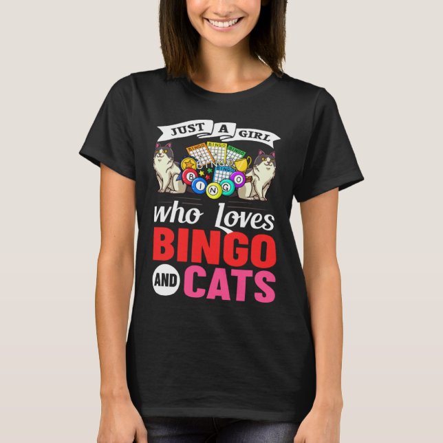 Cat Bingo Game Player Caller Card Board Balls T-Shirt (Front)