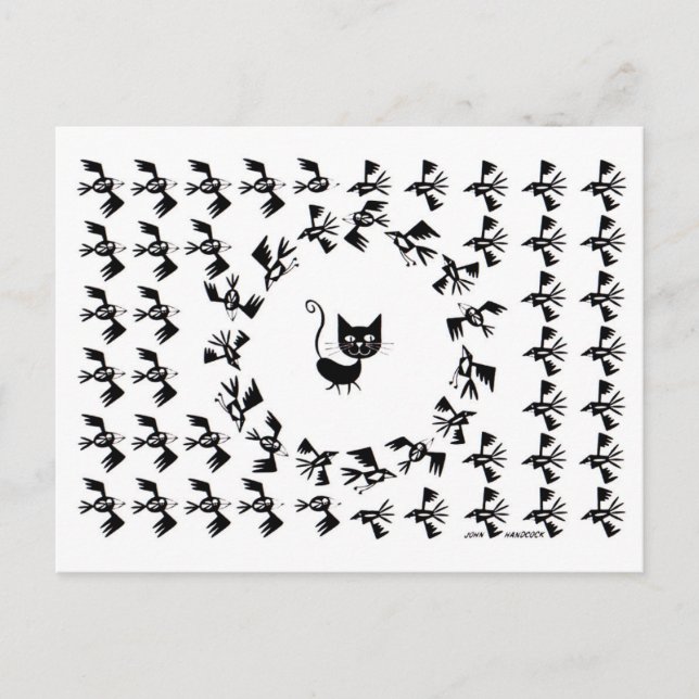Cat & Bird Circle Postcard (Front)