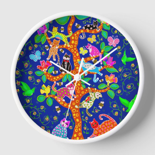 Cat Bird Tree of Life Fun Clock (Front)