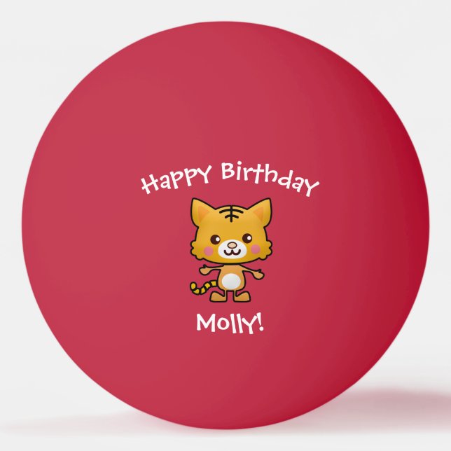 Cat Birthday Cute Happy Cartoon Gift Ping Pong Ball (Front)