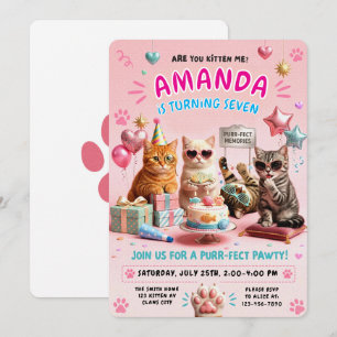 Cat Birthday Cute Kitten Party Invitation