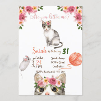 Cat Birthday Invitation, Cat Invitation, Kitty Invitation