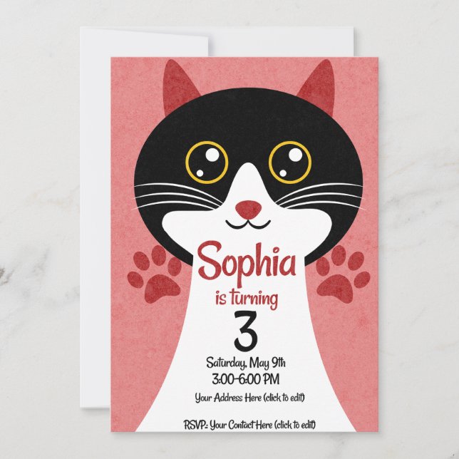 Cat Birthday Invitation | Editable Name & Age (Front)