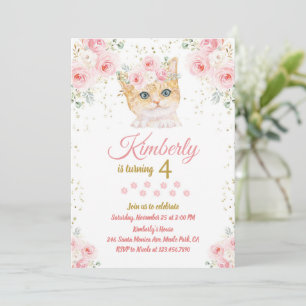 Cat Birthday Invitation Kitten Party Pawty Girl