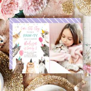 Cat Birthday Invitation Kitten Party Pawty Girl