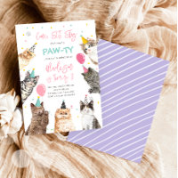 Cat Birthday Invitation Kitten Party Pawty Girl