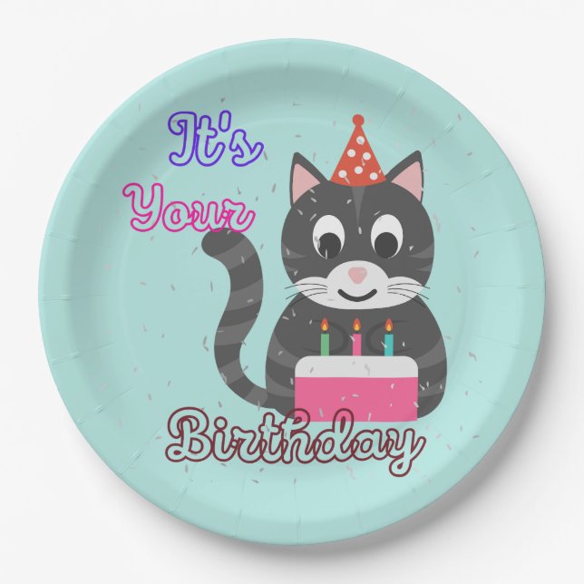 Cat Birthday Paper Plate (Front)