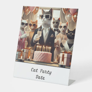 Cat Birthday Party at tennis court Pedestal Sign