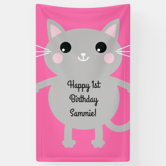 Cat Birthday Party Banner (Vertical)