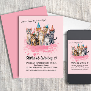 Cat Birthday Party, Girls and Kids Invitation