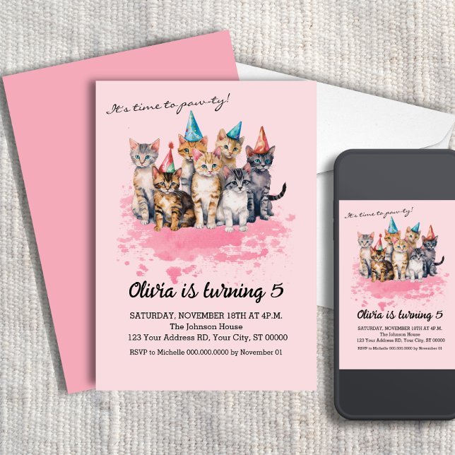 Cat Birthday Party, Girls and Kids Invitation (Creator Uploaded)