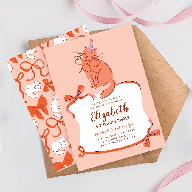 Cat Birthday Party Invite, Modern Pawty Cat Invitation (Creator Uploaded)