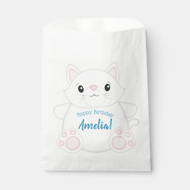 Cat Birthday Party Kitty Blue Favour Bag (Front)
