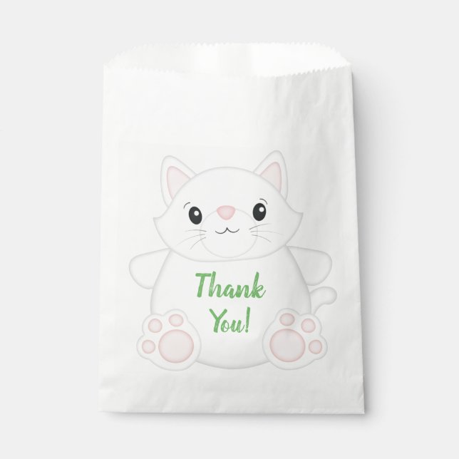 Cat Birthday Party Kitty Green Favour Bag (Front)