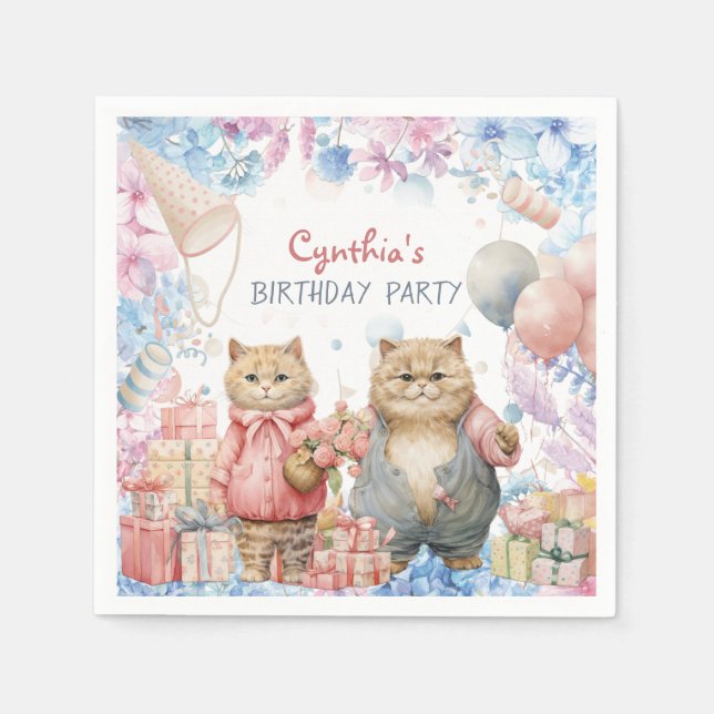 Cat Birthday Party Napkin (Front)
