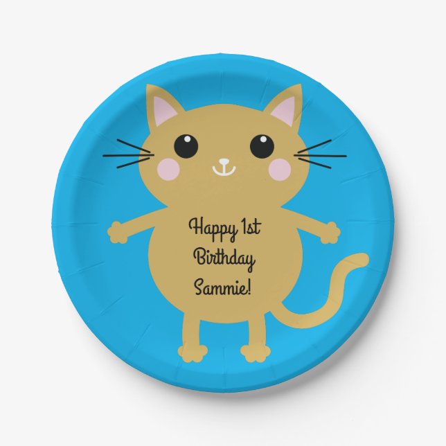Cat Birthday Party Paper Plate (Front)