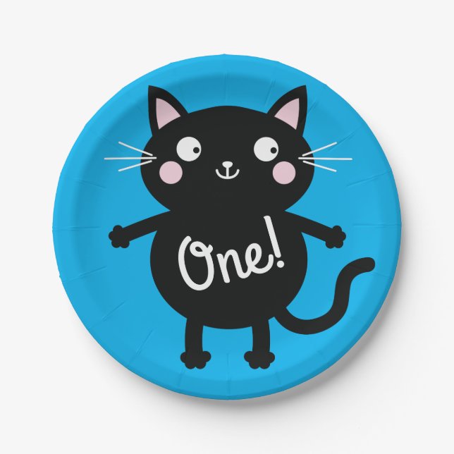 Cat Birthday Party Paper Plate (Front)