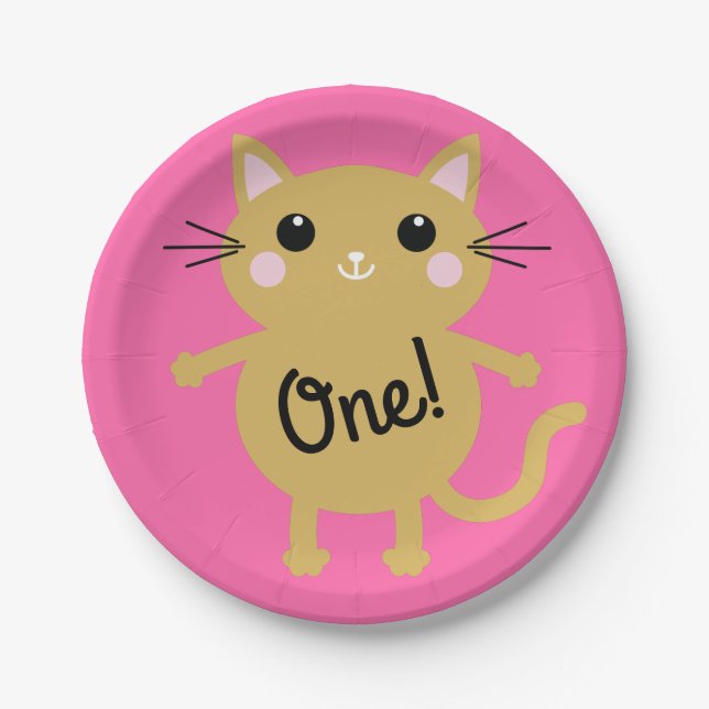 Cat Birthday Party Paper Plate (Front)