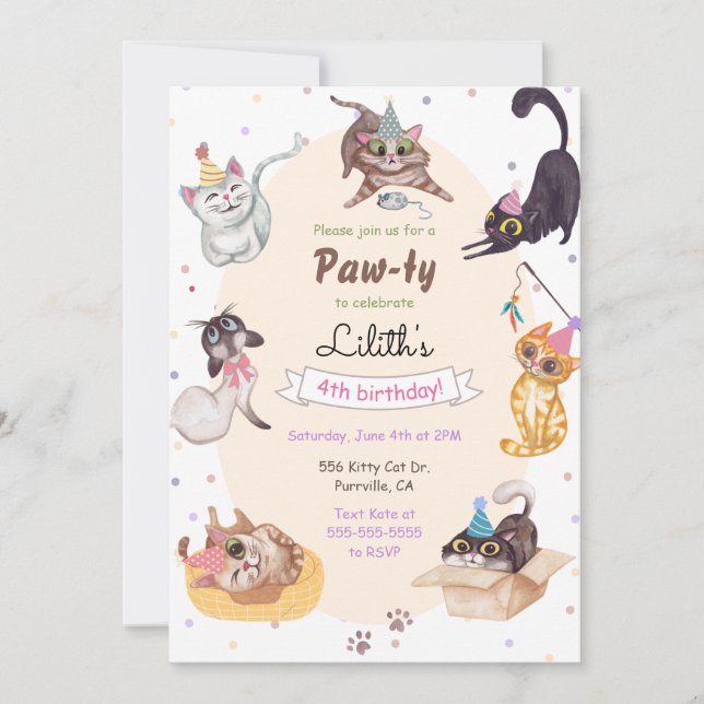 Cat Birthday Paw-ty Invitation (Front)