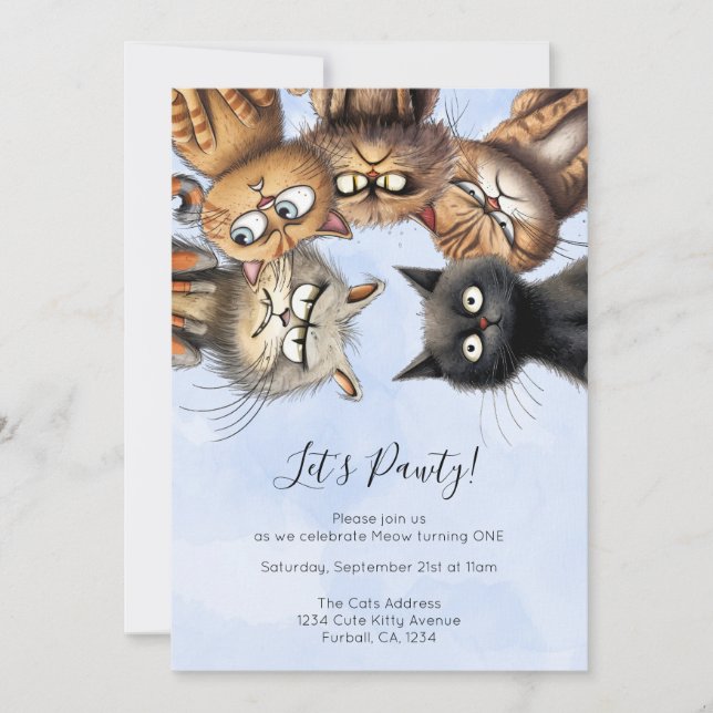 Cat Birthday Pawty Cute Personalised Invitation (Front)