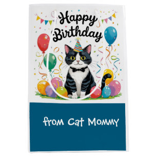Cat Birthday themed for tuxedo Cat lovers Medium Gift Bag
