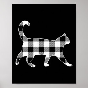 Cat Black And White Buffalo Plaid Merry Christmas  Poster