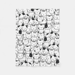 Cat Black and White Cute Pattern Fleece Blanket
