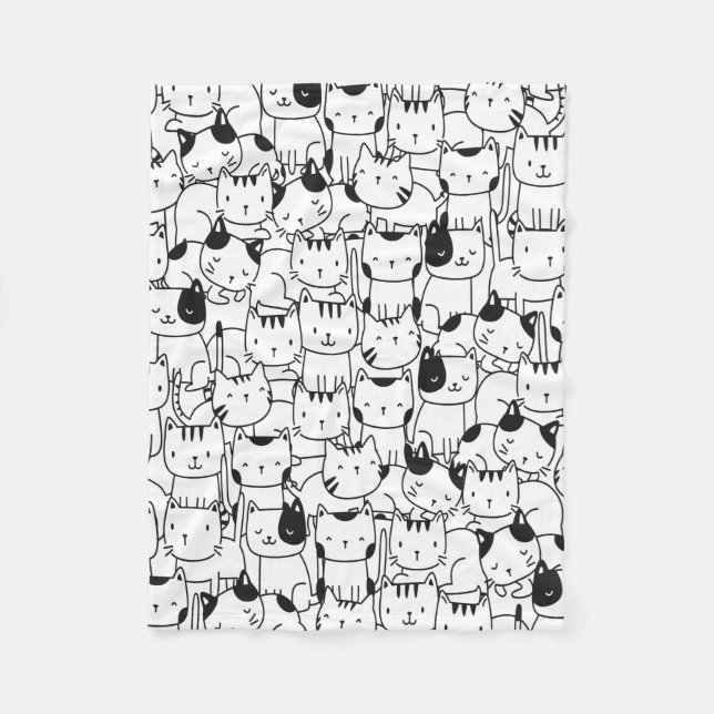 Cat Black and White Cute Pattern Fleece Blanket (Front)