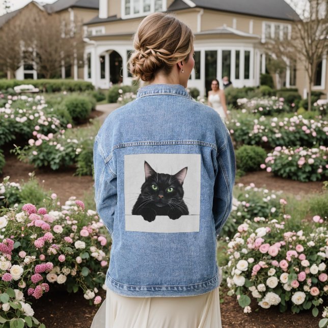 Cat black cat Denim Jacket Trendy Cute (Wedding Back)