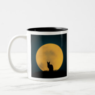 Cat Black Cat Full Moon Halloween Animal Kitten Two-Tone Coffee Mug