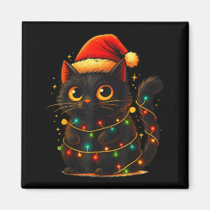Cat Black Christmas Tree Lights Funny Santa Kitten Magnet