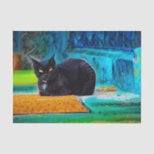 Cat Black Cute Colorful Blue Orange Decoupage Tissue Paper