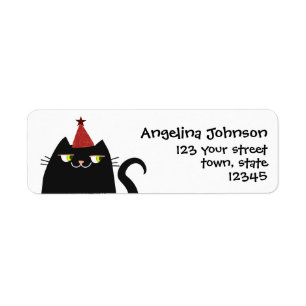 Cat Black Cute Fat Cartoon Funny Party Modern Cool Return Address Label