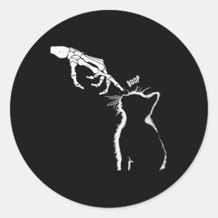 Cat Black Lover Skeleton Hand Boop Funny Halloween Classic Round Sticker