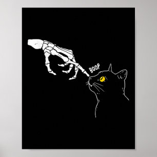 Cat Black Lover Skeleton Hand Boop Funny Halloween Poster