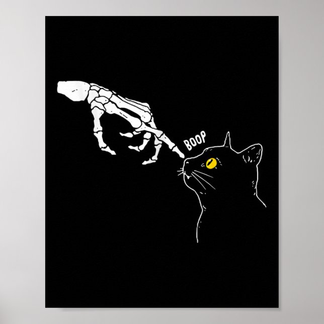 Cat Black Lover Skeleton Hand Boop Funny Halloween Poster (Front)