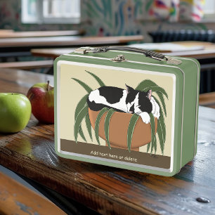 Cat Black White Plant Fantasy Metal Lunch Box
