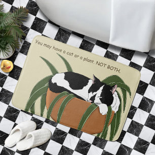 Cat Black White Plant Funny Bath Mat
