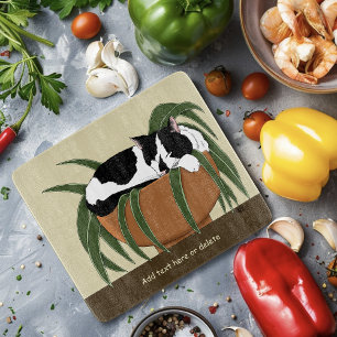 Cat Black White Plant Funny Cutting Board