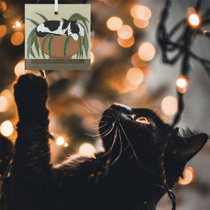 Cat Black White Plant Funny Glass Tree Decoration