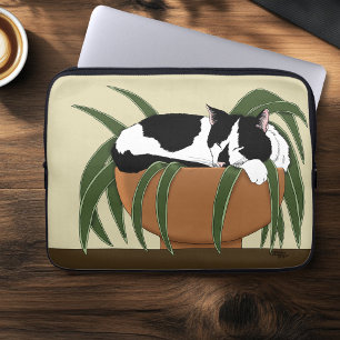 Cat Black White Plant Funny Laptop Sleeve