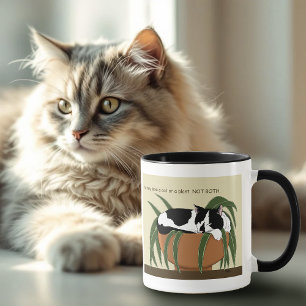 Cat Black White Plant Funny Mug