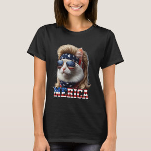 Cat Blonde Mullet Wig 4th Of July American Cats Fu T-Shirt