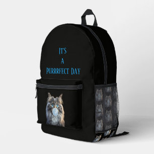Cat blowing blue gum "It's a Purrrfect Day" Printed Backpack