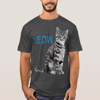 Cat Blue Eyed Gray Meow Loves Cats T-Shirt