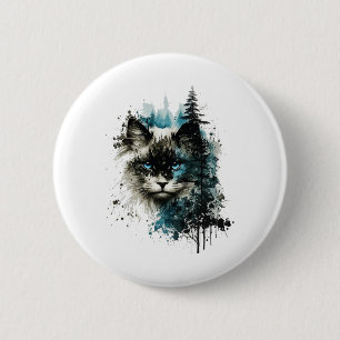Cat Blue Eyes Cat Motif Art Forest Animal Cat 6 Cm Round Badge