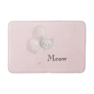 Cat Blush Pink Balloons   Bath Mat