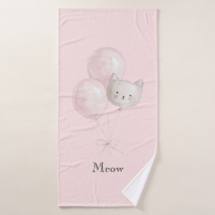 Cat Blush Pink Balloons   Bath Towel
